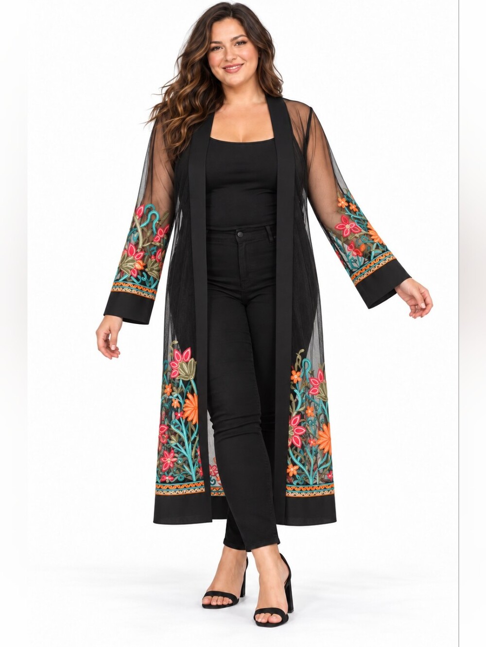 LIV Los Angeles NWT Sheer Tulle Embroidered Duster Kimono 2X statement festival